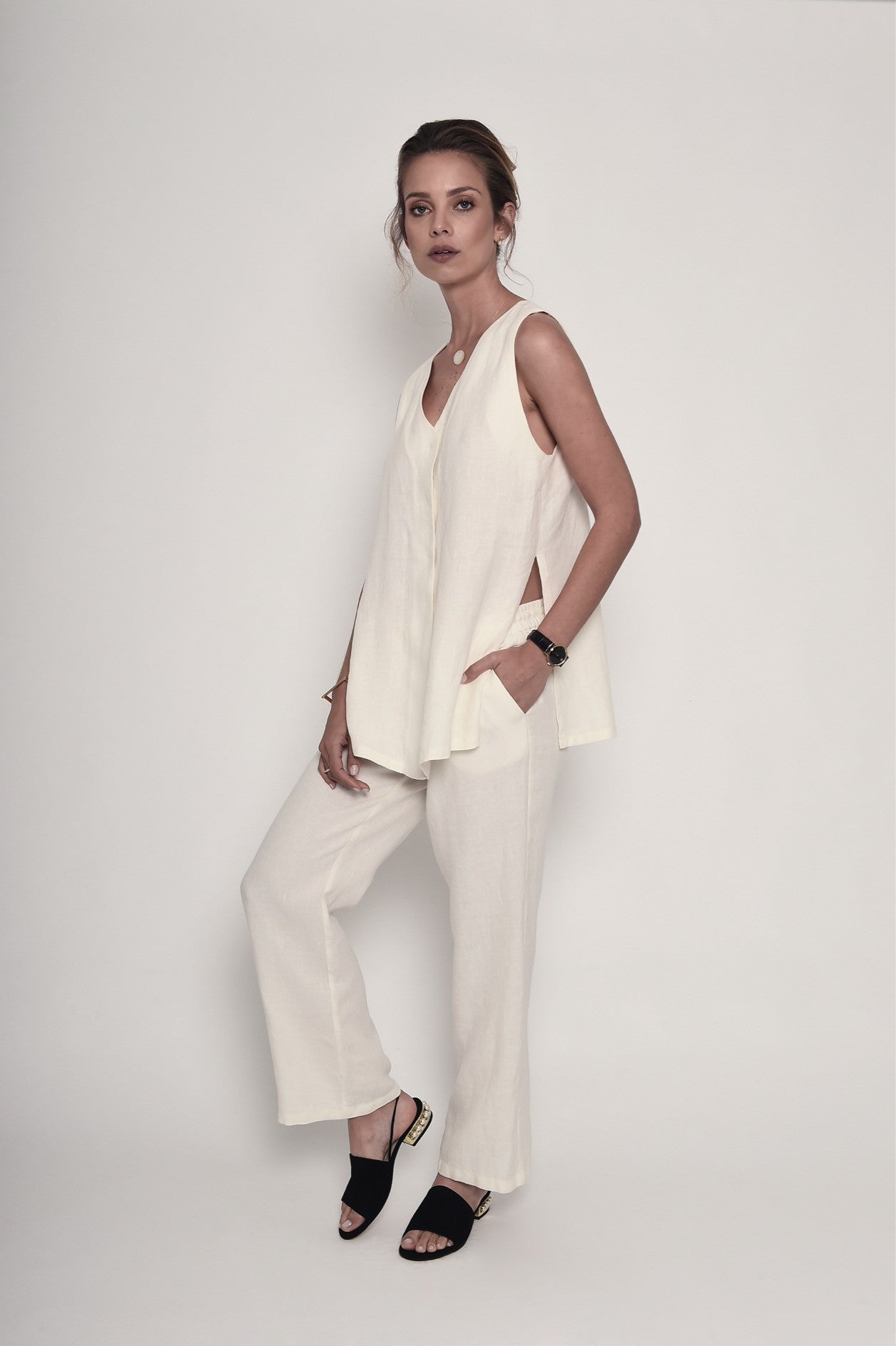 Nice Time of the Year Organik Keten Pantolon - Ekru ürün detayı 3 | Dor Raw Luxury