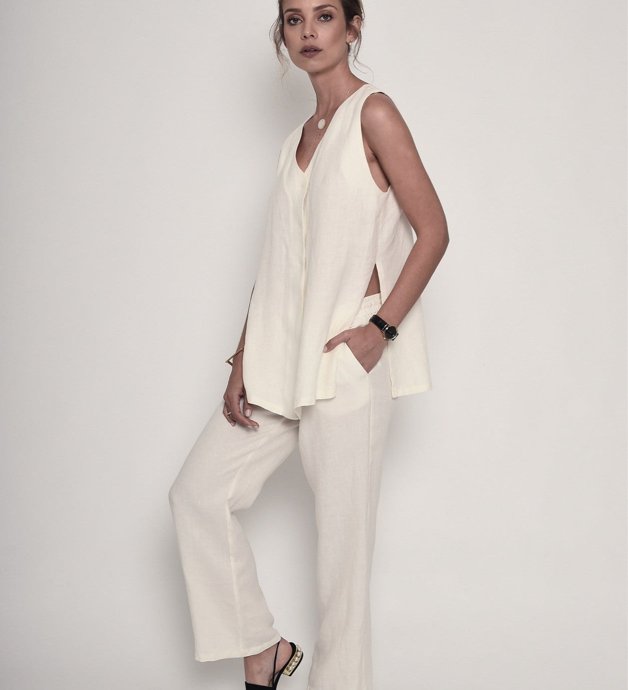 Nice Time of the Year Organik Keten Pantolon - Ekru ürün detayı 3 | Dor Raw Luxury