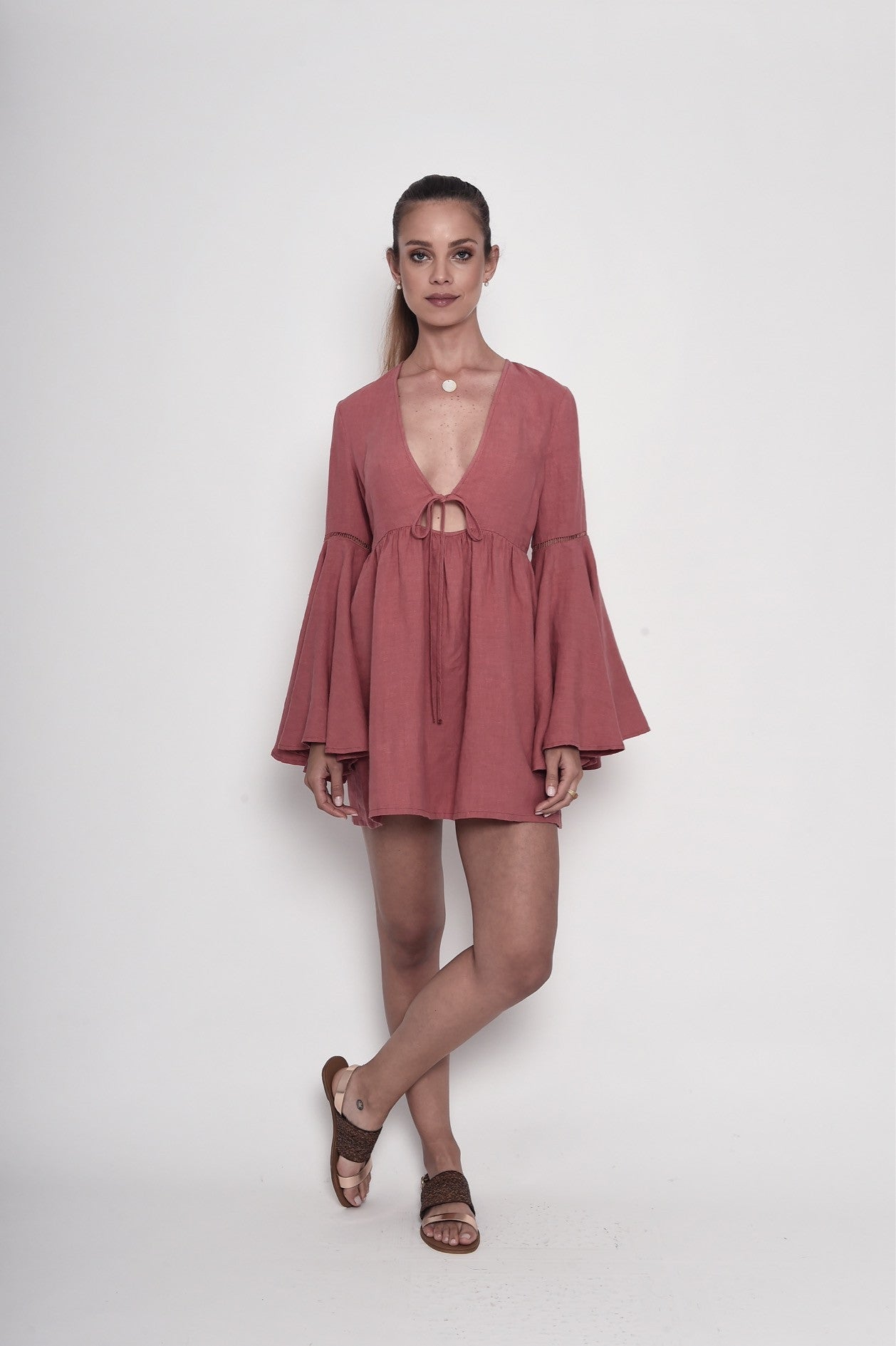 Coral Fever Keten Elbise - Gül Kurusu ürün detayı 4 | Dor Raw Luxury