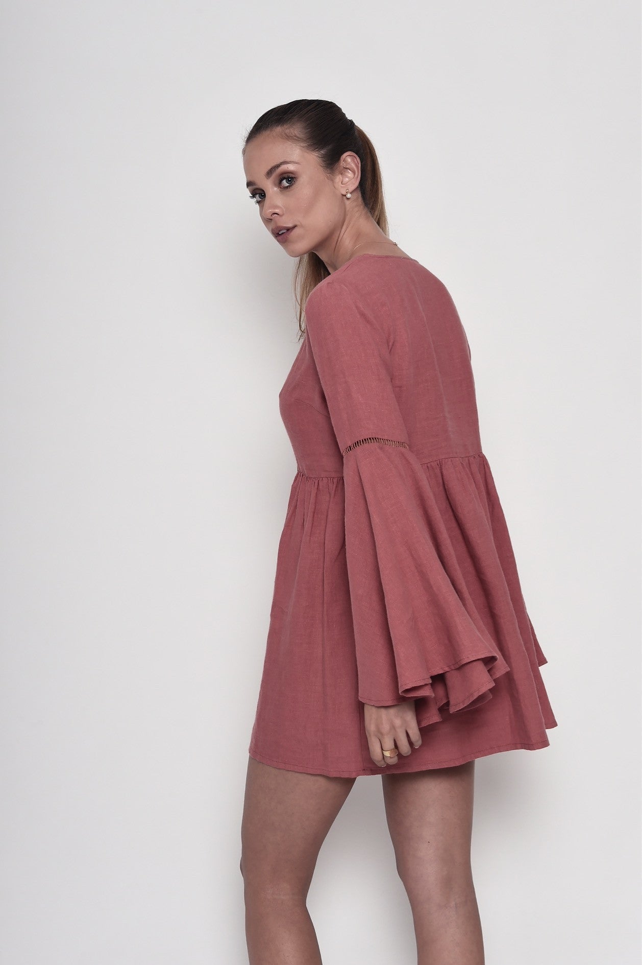 Coral Fever Keten Elbise - Gül Kurusu ürün detayı 3 | Dor Raw Luxury