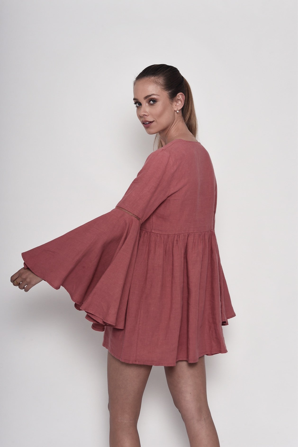 Coral Fever Keten Elbise - Gül Kurusu ürün detayı 5 | Dor Raw Luxury