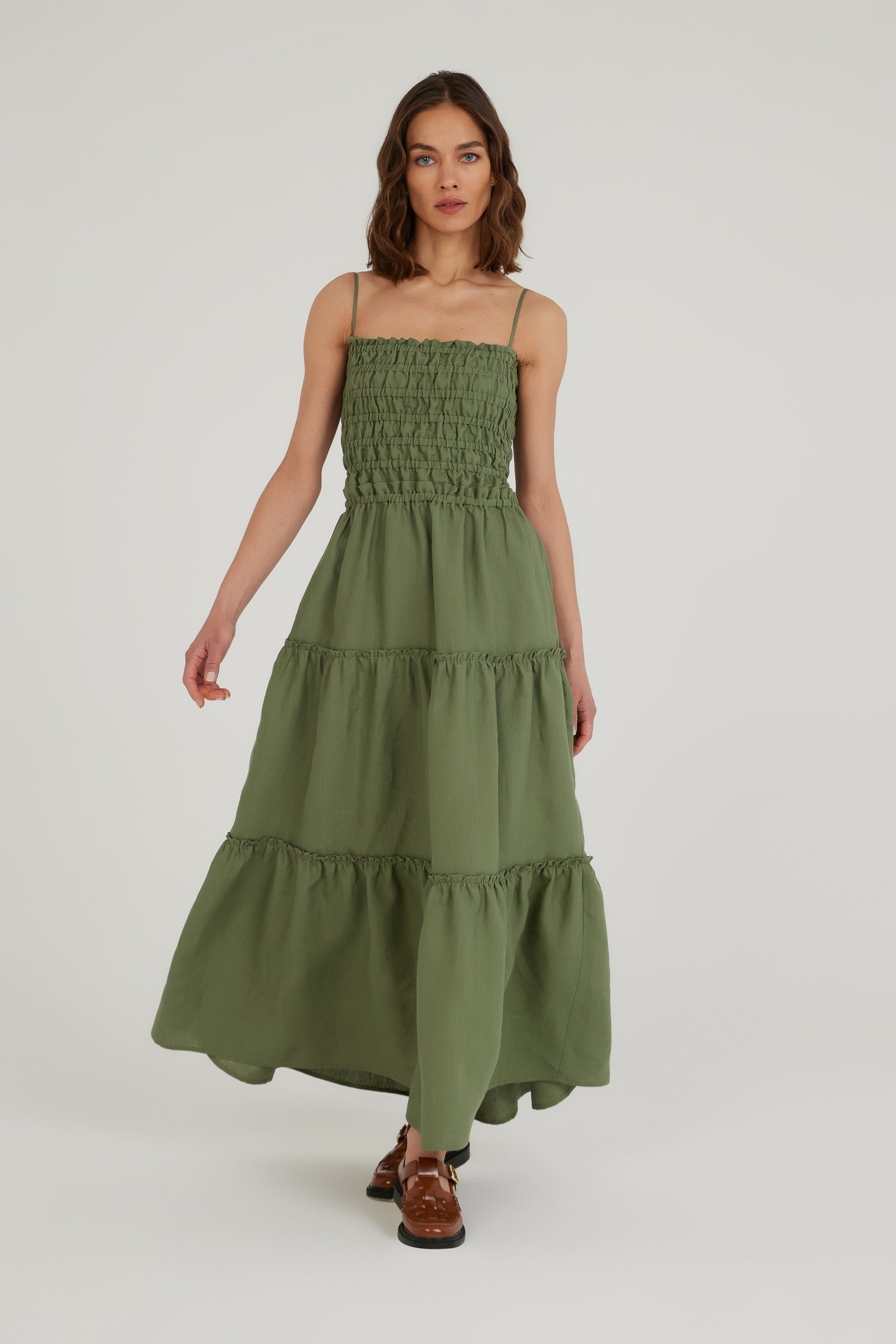 Runs Through My Mind Maxi Keten Elbise - Yeşil ürün detayı 5 | Dor Raw Luxury