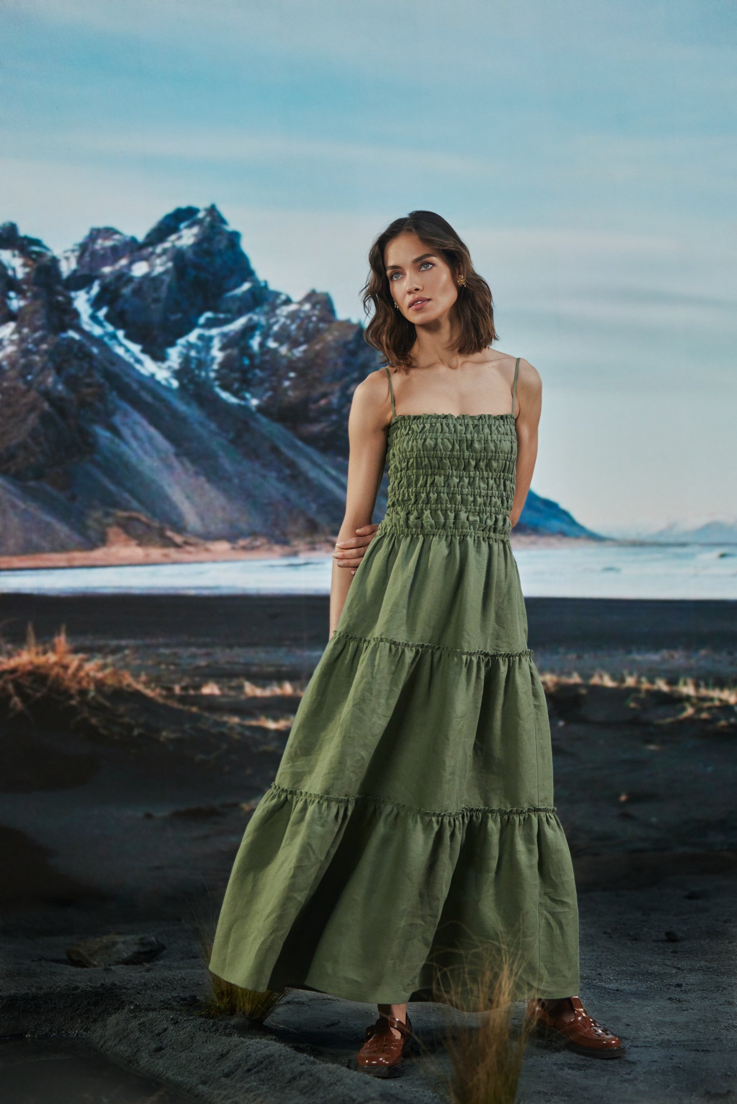 Runs Through My Mind Maxi Keten Elbise - Yeşil ürün detayı 7 | Dor Raw Luxury