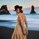 Ocean of Thoughts Keten Elbise - Kum Rengi ürün detayı 5 | Dor Raw Luxury