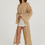 Deep Water Keten Kimono Elbise - Kum Rengi ürün detayı 5 | Dor Raw Luxury