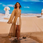Deep Water Keten Kimono Elbise - Kum Rengi ürün detayı 8 | Dor Raw Luxury