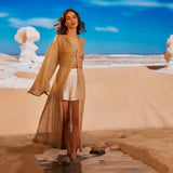Deep Water Keten Kimono Elbise - Kum Rengi ürün detayı 8 | Dor Raw Luxury