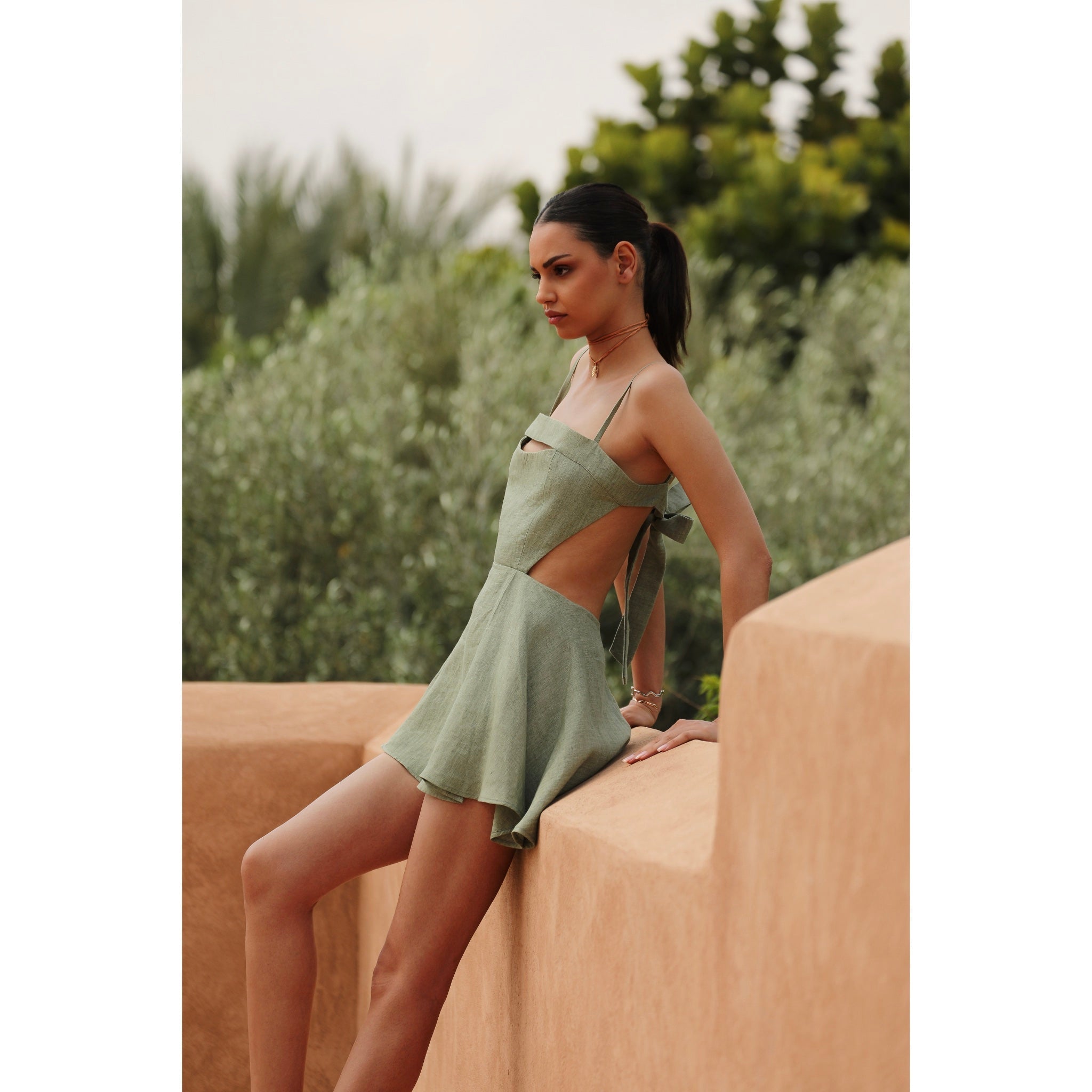 The Almost Right Words Keten Elbise - Açık Yeşil ürün detayı 2 | Dor Raw Luxury