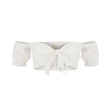 Beyaz keten crop bluz | yazlık bluz | Dor Raw Luxury