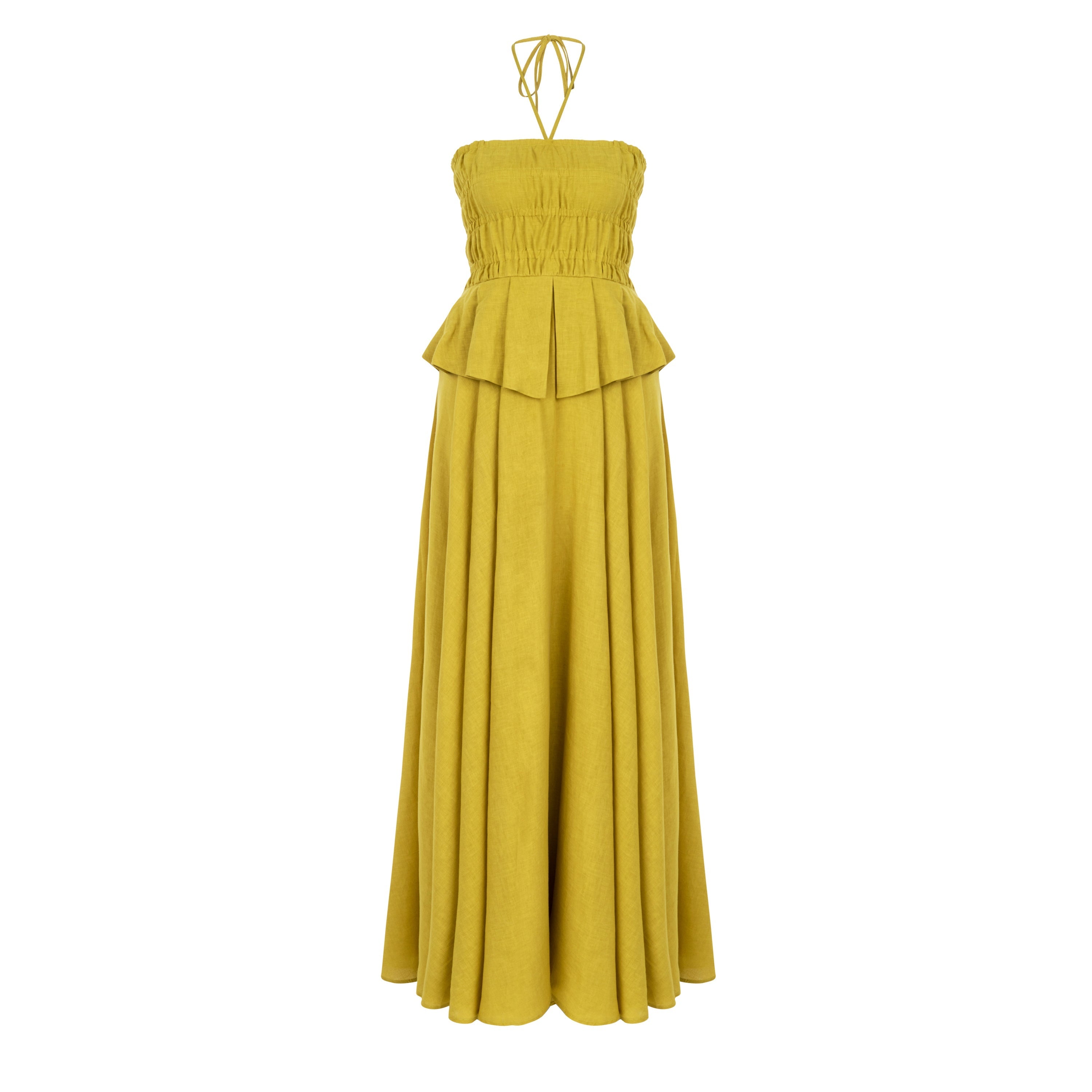 Limon Küfü straplez keten elbise | yazlık elbise | Dor Raw Luxury