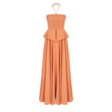 Somon Pembe straplez keten elbise | yazlık elbise | Dor Raw Luxury