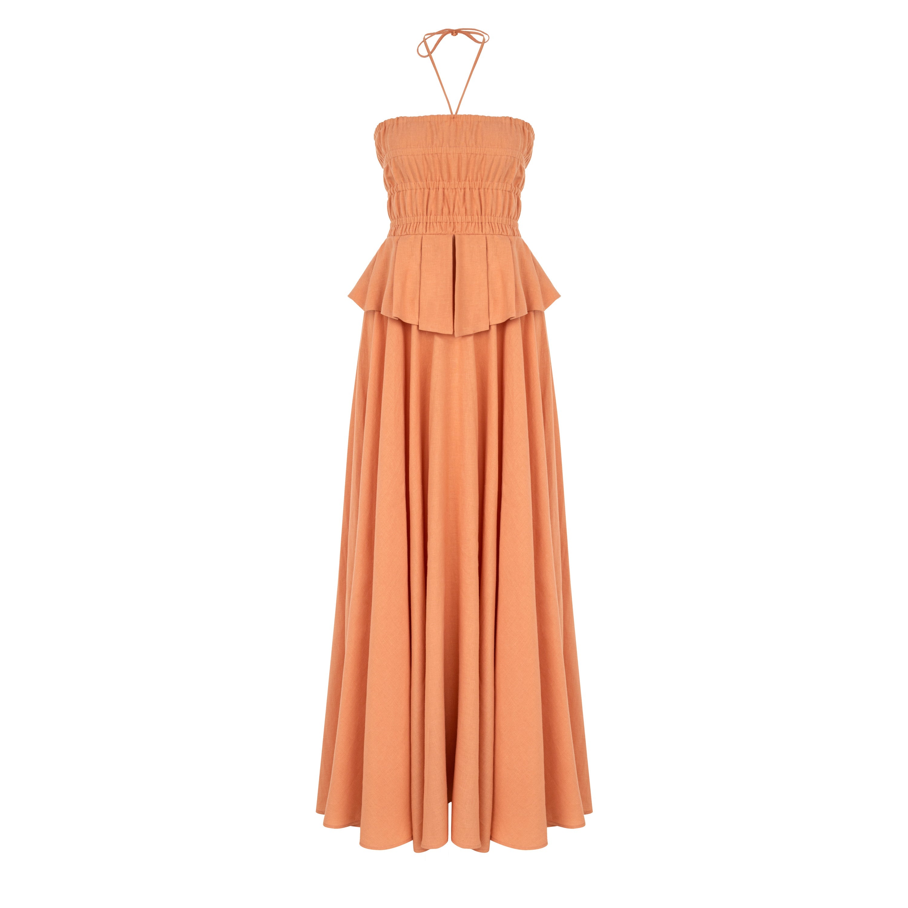 Somon Pembe straplez keten elbise | yazlık elbise | Dor Raw Luxury