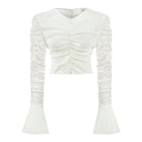 Ekru keten crop bluz | yazlık bluz | Dor Raw Luxury