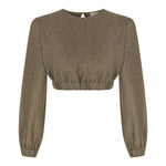 Koyu Haki keten crop bluz | yazlık bluz | Dor Raw Luxury