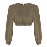 Koyu Haki keten crop bluz | yazlık bluz | Dor Raw Luxury